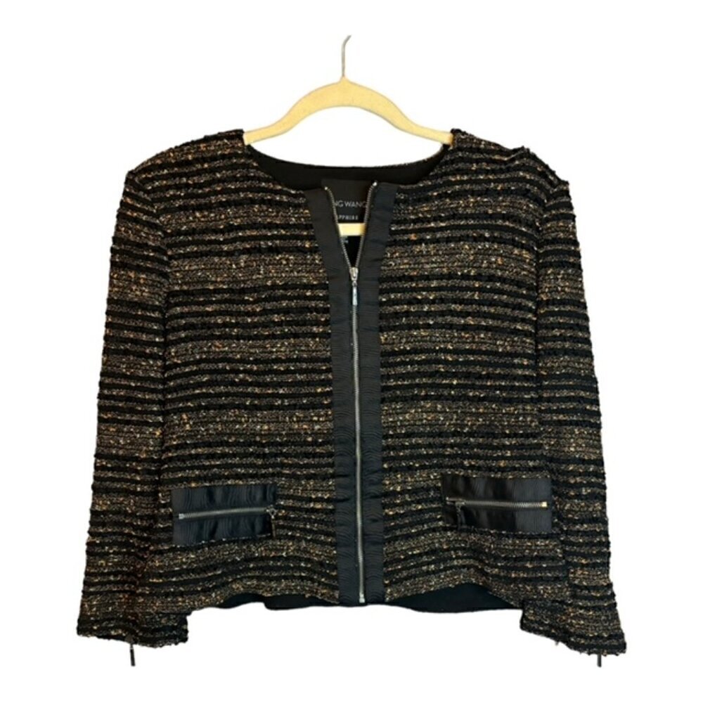 Ming Wang Jacket Women's Size Petite Large Gold‎ Black Sparkles